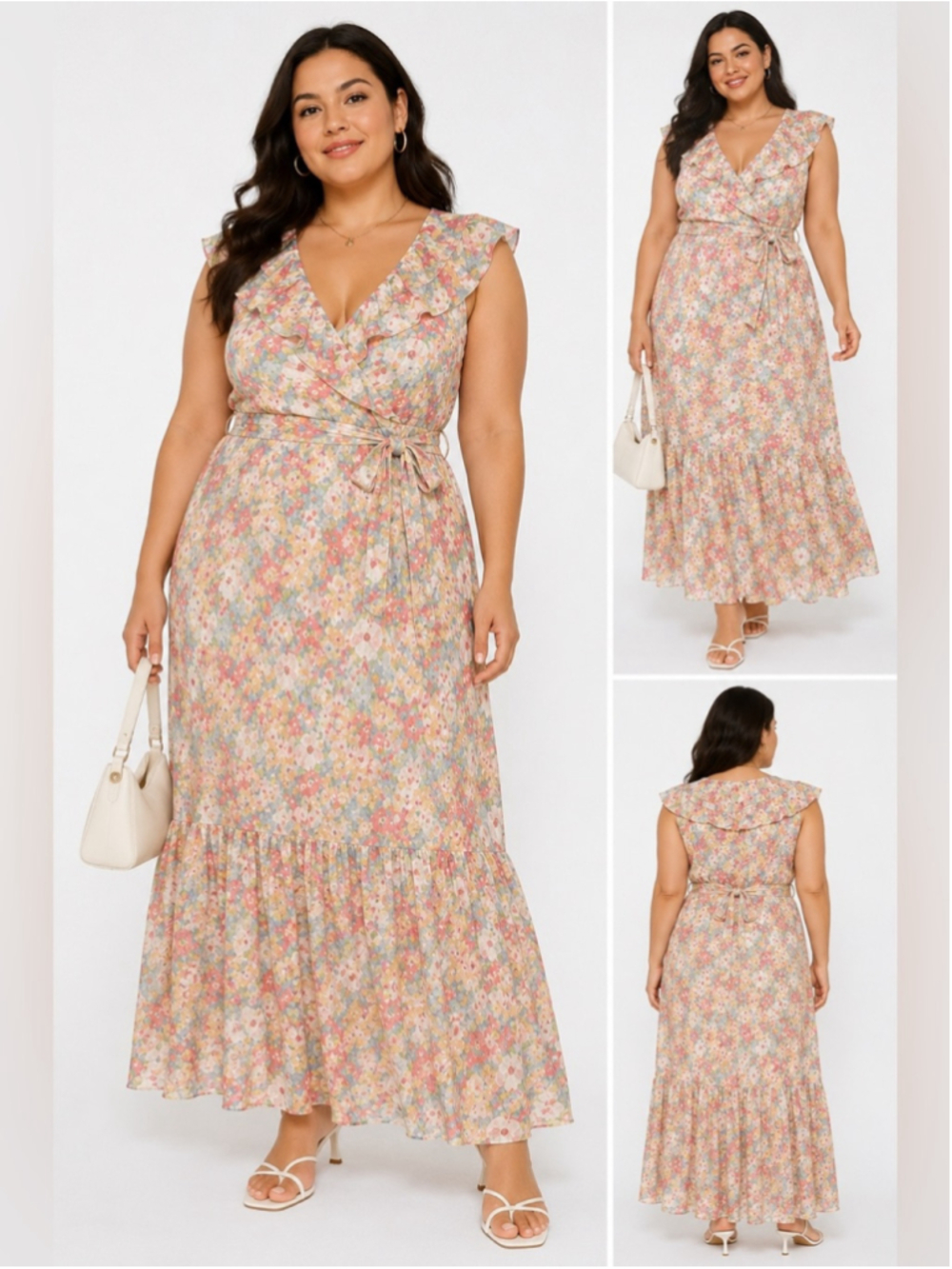 Joe Fresh Pastel Floral Ruffle Wrap Maxi Dress